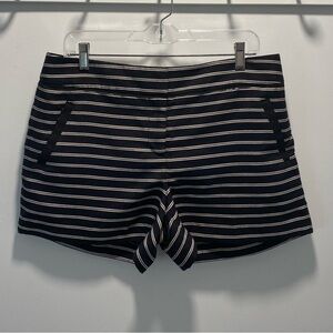 LOFT Black and Cream Striped High Waist Shorts